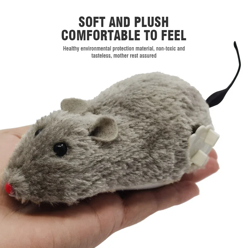 1Pcs Plush Wind-Up Mouse Kids Toy Clockwark Rat Pet Dog Cat Toys Prank Spoof Toy Simulated Furry Mice Funny Interactive Mouse