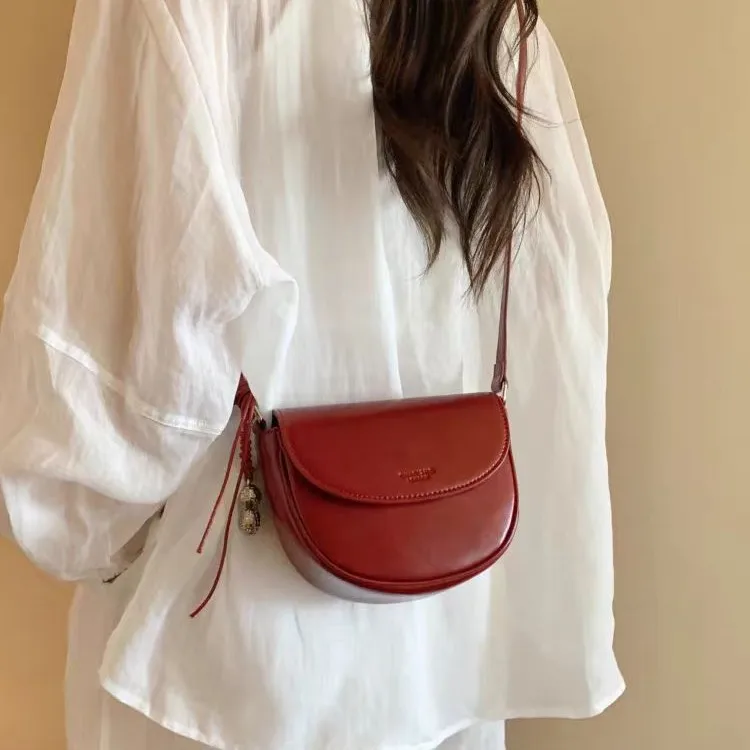 

​​2025 Summer Womens Chestnut Saddle Bag Casual Crossbody Shoulder Purse Versatile Mini Handbag​