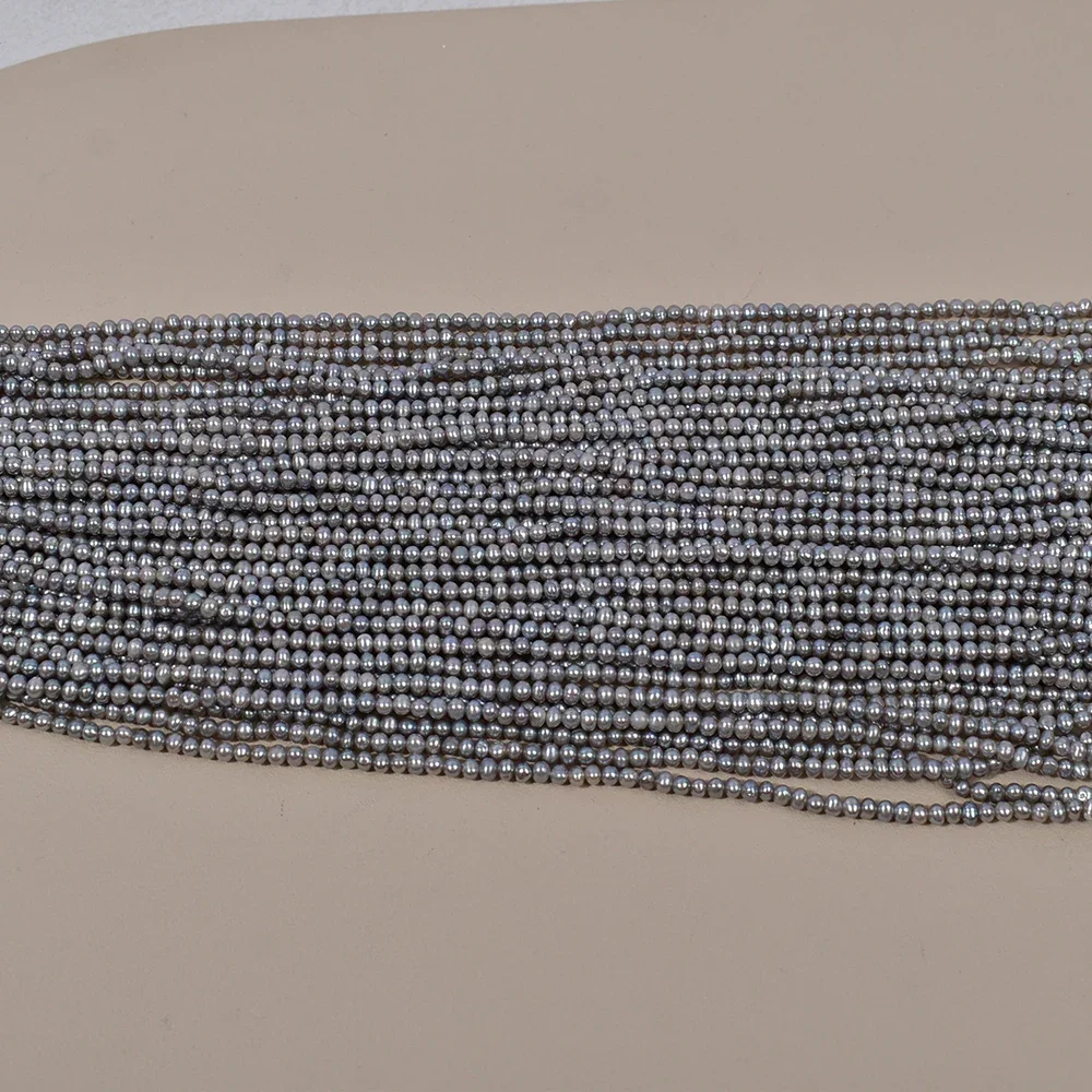 3-4mm 4A Natural 100% Freshwater Gray Flat Round Pearl Isolated Loose Bead Jewelry Make DIY Necklace Bracelet Accessories 36cm