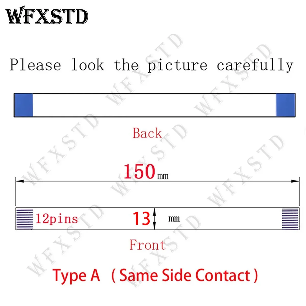 12Pins 13mm 15CM Type A Same Side Connect New Flex cable AWM 20706 105C 60V VW-1 Same side copper Contact Pins