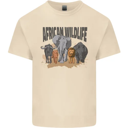 African Wildlife Elephant Lion Rhino Safari Mens Cotton T-Shirt Tee Top