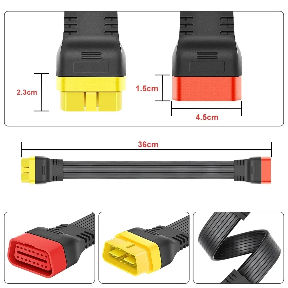 

NEW 36CM 16pin Male to Female OBD2 16 Pin Connector Extension Cable Universal OBDII OBD2 for Thinkdiag 2 Car Scanner ODB2