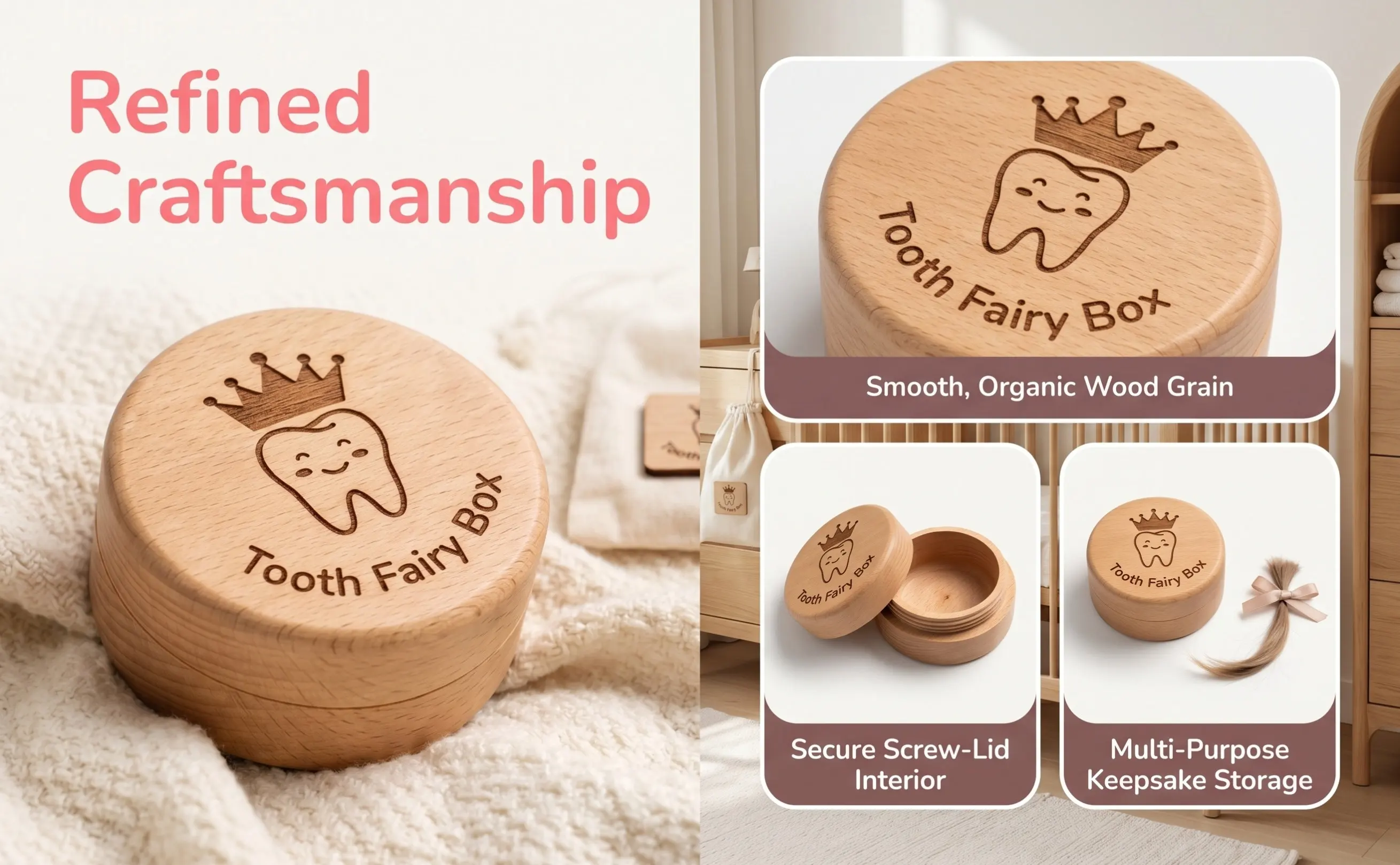 Baby Tooth Storage Box Teeth Keepsake Wooden Organizer Halloween Christmas Baby Keepsake Tooth Box Baby Tooth Case Kids