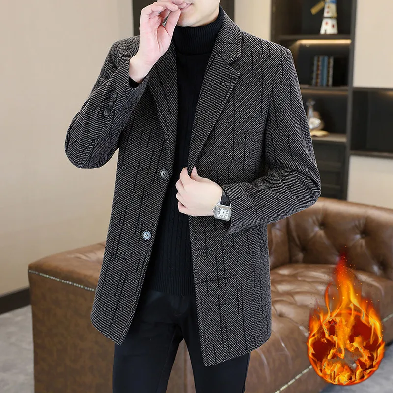 High-Quality Fashionable Men's Woolen Coat Autumn Winter Mid-Length Casual Suit Top Trendy Travel Versatile Handsome