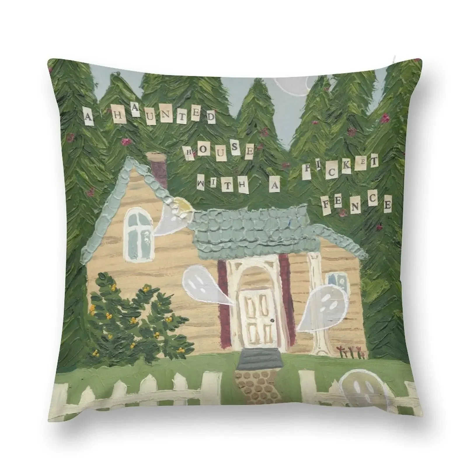 phoebe bridgers haunted house with a picket fence poster painting Throw Pillow luxury decor Marble Cushion Cover pillow