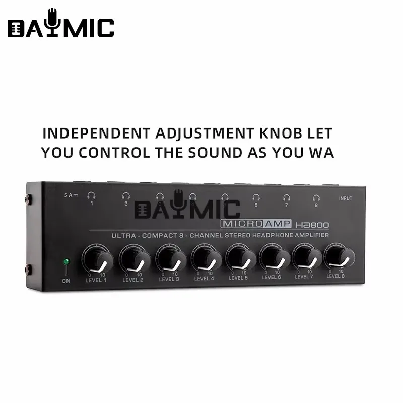 Factory 8channels audio Headphone Amplifier mixer HA800 metal Stereo Earphone Splitter AMP 4 channels for Music Mixer Recording