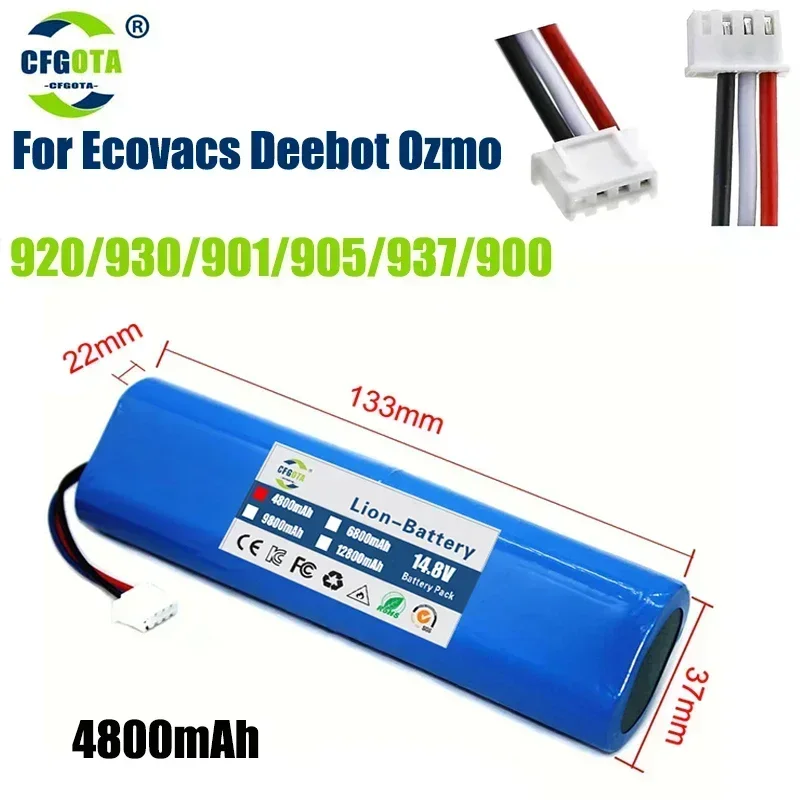 100%.Original.Batería.Para.Robot.aspirador Ecovacs.Deebot.Ozmo.14,4V.12800mAh.900,901, 905,930,937.novedad.