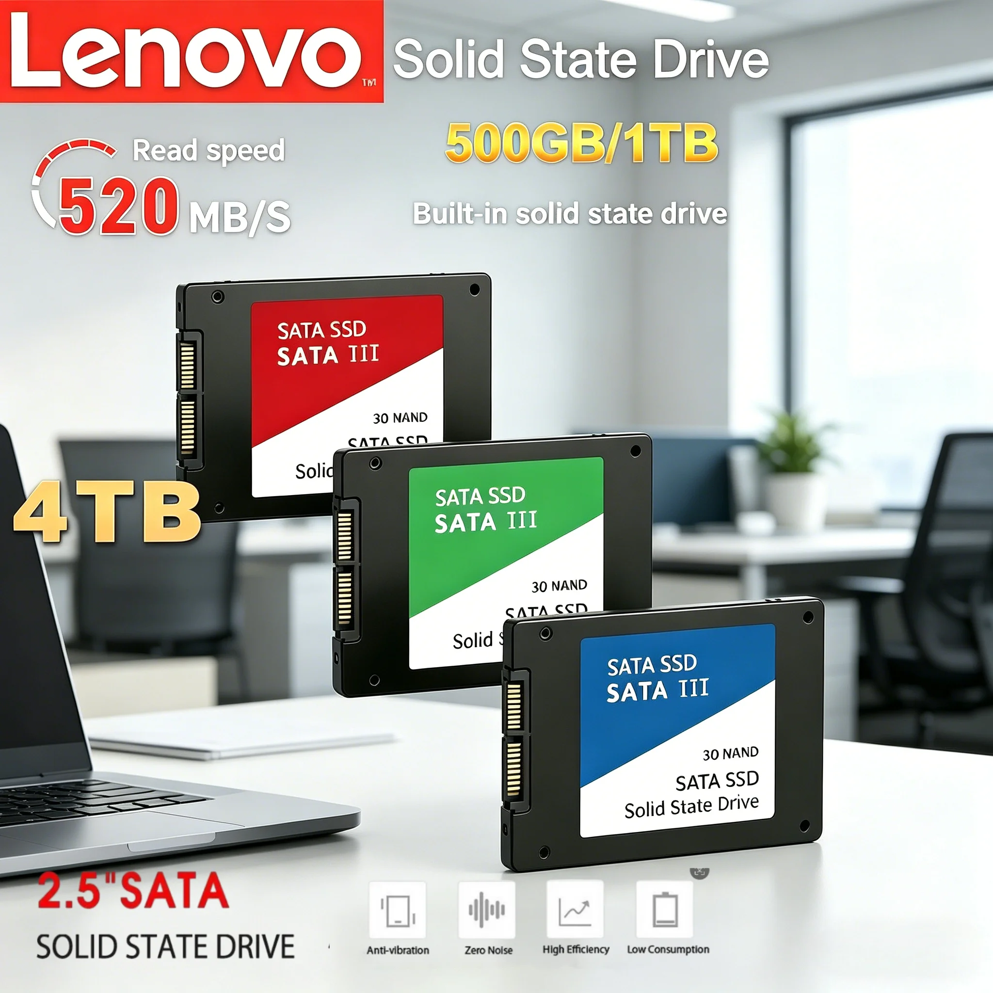 

Внешний твердотельный накопитель Lenovo New 880 EVO SSD с интерфейсом SATA3, портативный, высокоскоростной, для ноутбуков и ПК