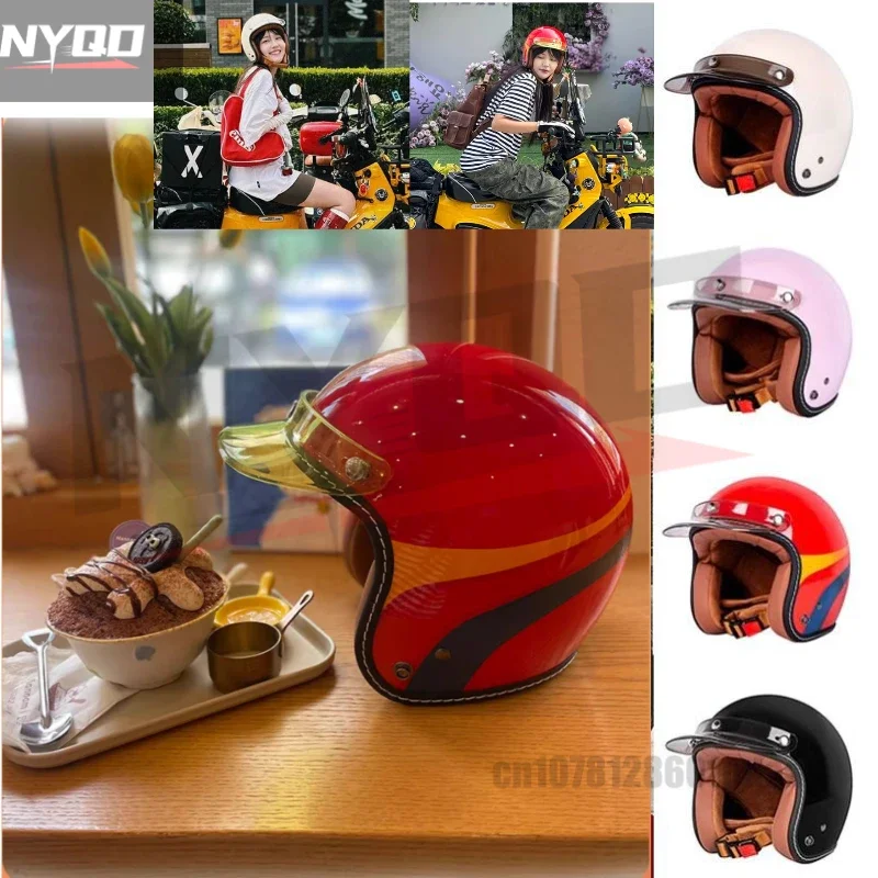 

Open Face Motorcycle Helmet Vintage Capacete De Moto Helmet Unique Retro 3/4 Half Casco Casque Scooter Helmets Four Seasons