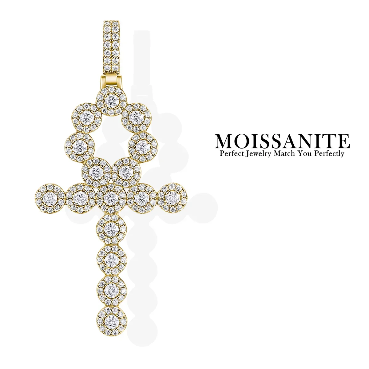 

3.8 CTW Moissanite Cross Pendant for Men S925 Silver 18K Gold Plated Fit Cuban and Tennis Chain Hip Hop Style GRA Certificate