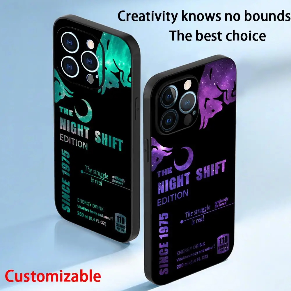 Capa de Celular Star Bull Energy Drink para iPhone 17 16 16e 15 14 13 12 Plus Mini Pro Max, Preta Macia e à Prova de Choque para Noite de Turno