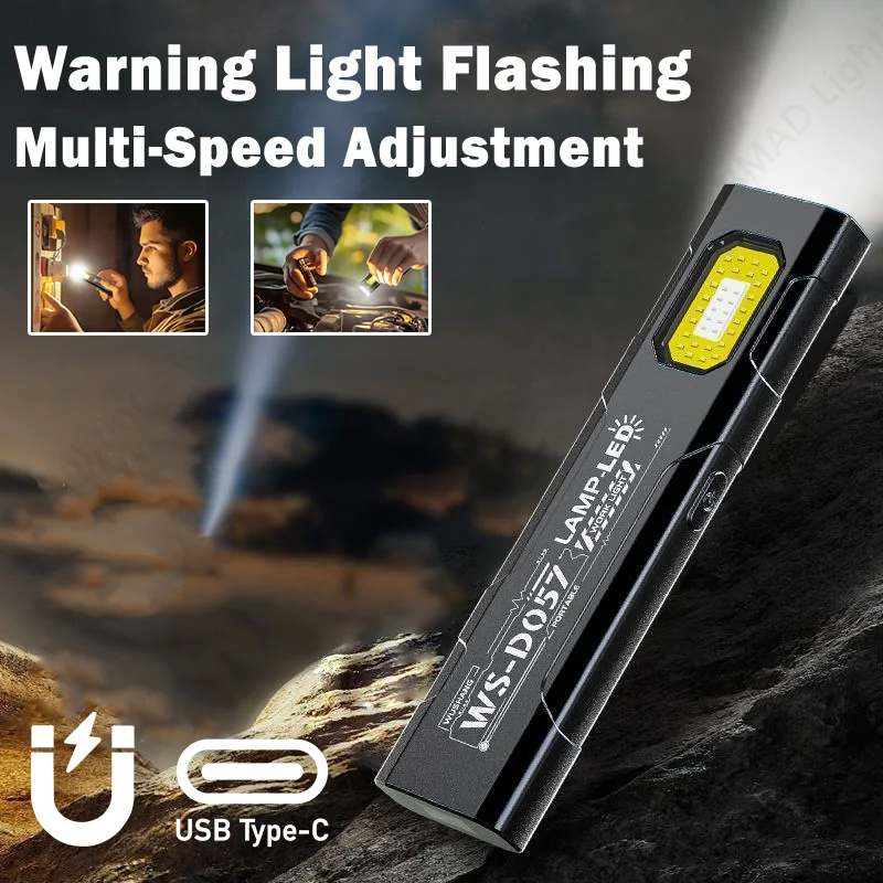 

Магнитный светодиодный фонарик COB Type-C, перезаряжаемый мини-портативный фонарь для аварийного ремонта автомобиля, рабочая лампа для кемпинга, прожектор