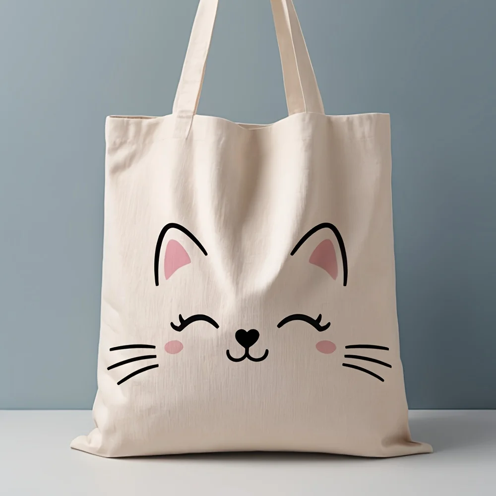 

Сумка-шоппер из холщовой ткани с милым принтом в виде кошки, подходит для ежедневного использования, походов за покупками, посещения школы и путешествий.