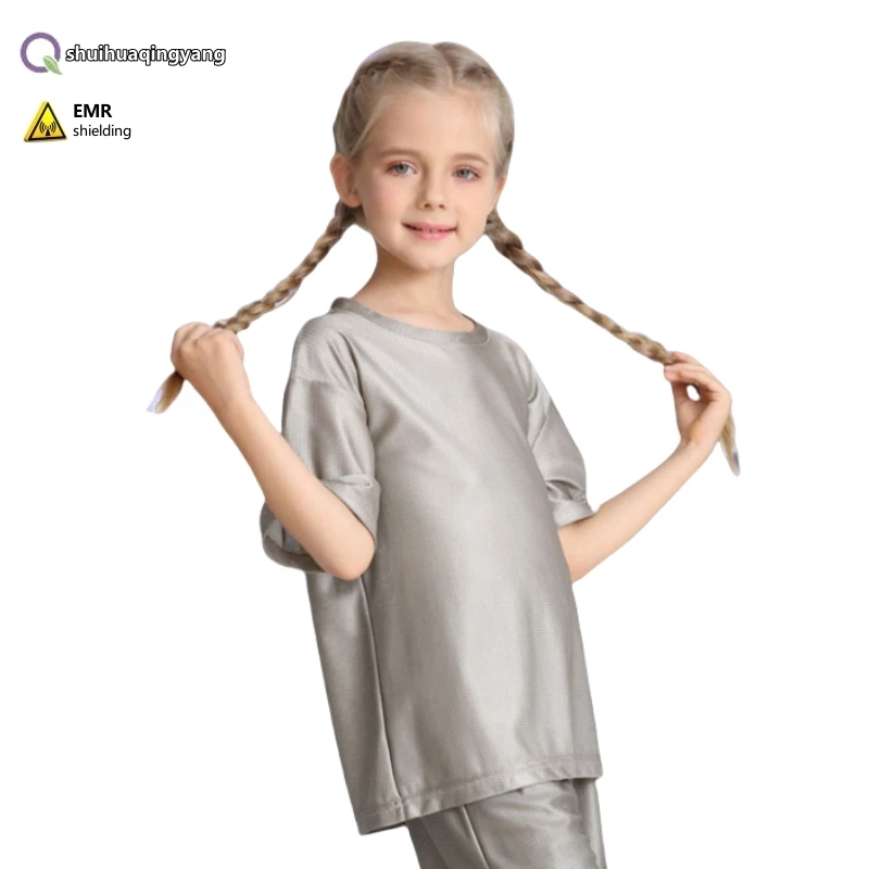 

Electromagnetic radiation protective 3D mesh silver fiber child short sleeve T-shirt Computer EMF shielding children underwear