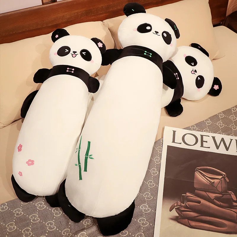 Long Giant Panda Plush Toy Cylidrical Animal Bolster Pillow Panda Bear Stuffed Plushie Sleeping Friend