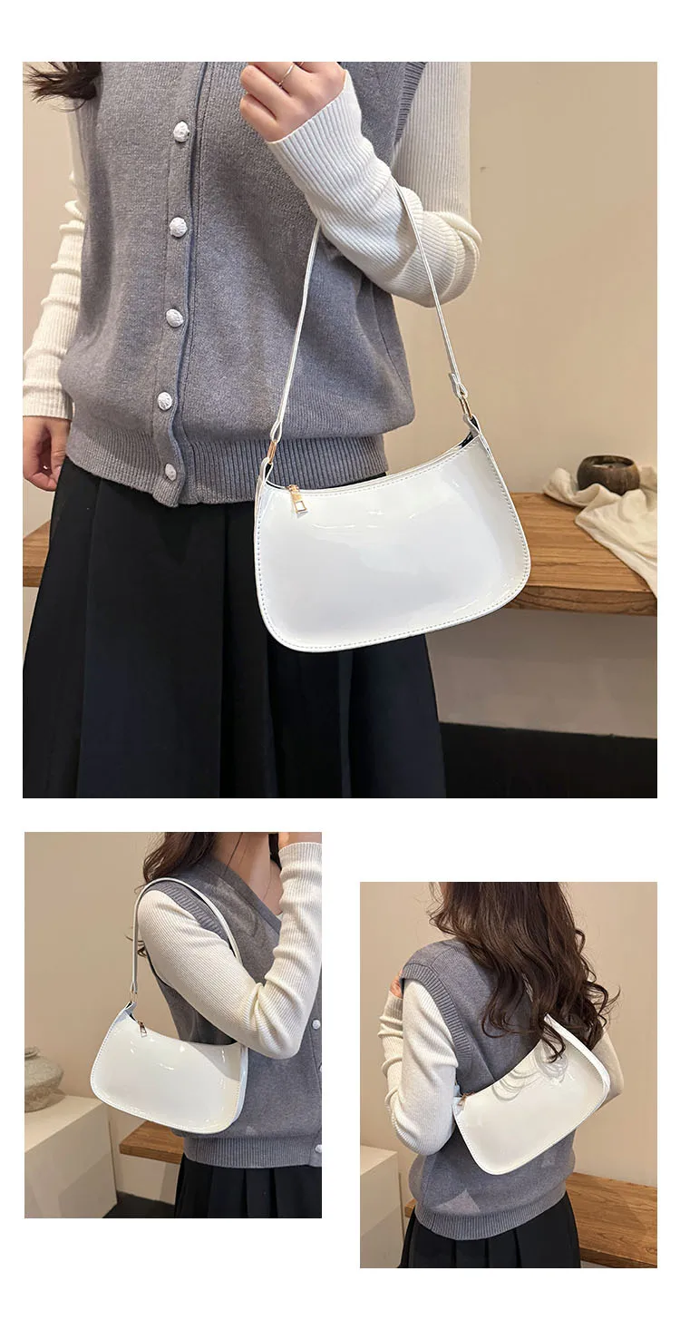 Glänzende Lackleder-Unterarmtasche Einfarbige Damen-Mini-Handtasche Modische Casual Schultertasche Tägliche Dating-Handtasche – Detail 16