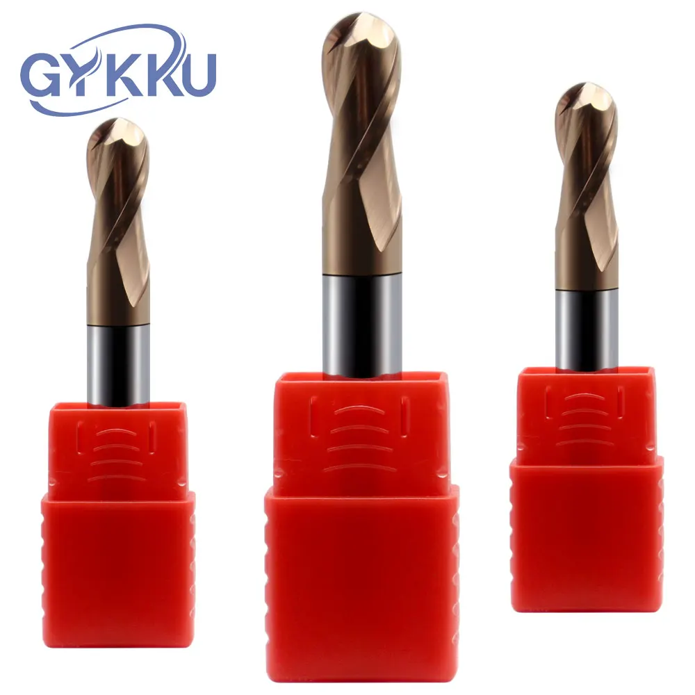 GYKKU HRC55 Carbide Ball Nose End Mill 2 Flutes Tungsten Steel Cutter CNC Router Bit Milling Cutting Tools R0.5 R1 R2 R3 R4 R5