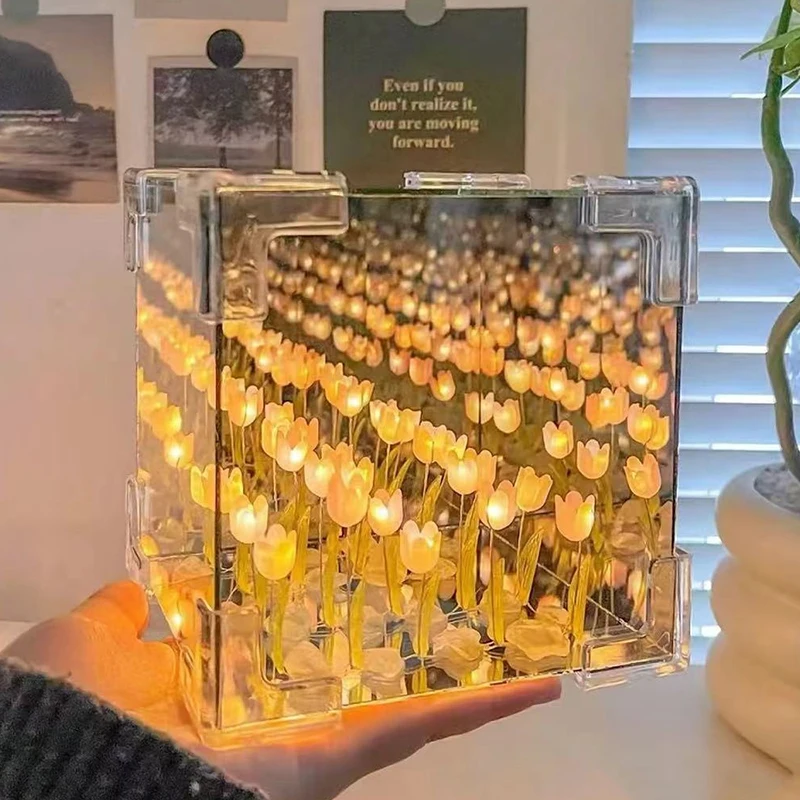 21pcs Creative Diy Tulip Flower Sea Cube Three-Dimensional Small Night Lamp Material Package for Christmas Birthday Gifts
