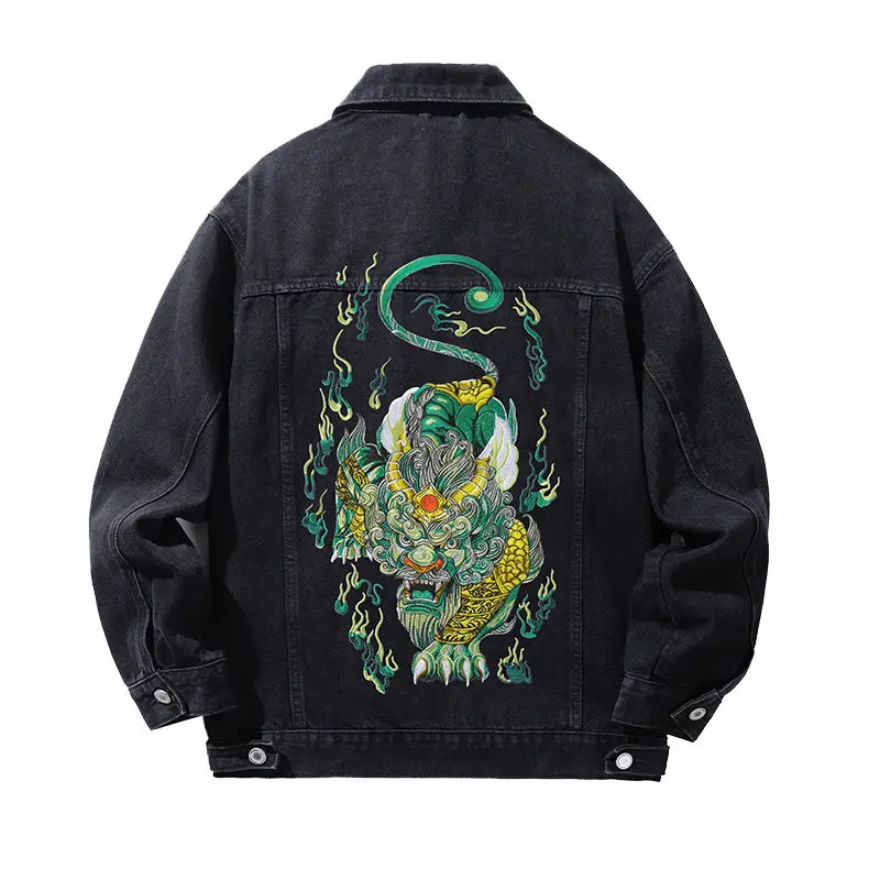 

Chinese Fashion Denim Jacket Men Embroidery Animal Jeans Jacket Casual Harajuku Denim Coat Man High Quality Spring Autumn Male