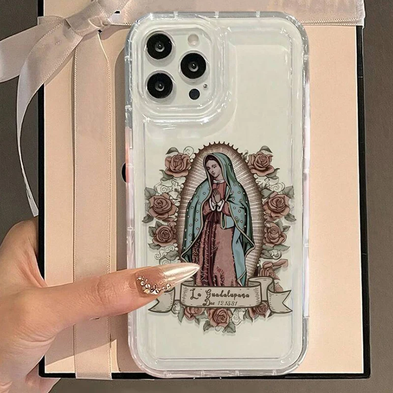 Funda transparente con estampado Floral de la Virgen María para Samsung Galaxy S24 S23 S22 Ultra S21 S20FE A14 A15 A35 A55 A54 A34 A53 A33