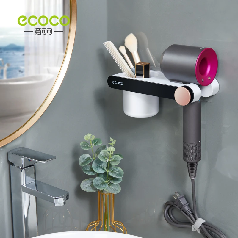 ECOCO Hands Free Hair Dryer Holder Free Punching For Hair Dryer Placement Rack Bathroom Organizer Storage Rack Dryer Hanger