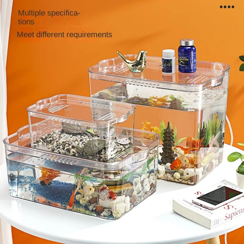 PET Explosion-proof Fish Tank Tabletop Mobile Small Ecological Water Tank Aquarium Box Plastics Ultra-white Organic Glass