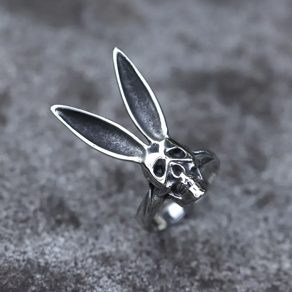 2024 NEW Men\'s 316L stainless steel rings Vintage Halloween Gothic Funny Skull Rabbit punk fashion jewelry free shipping