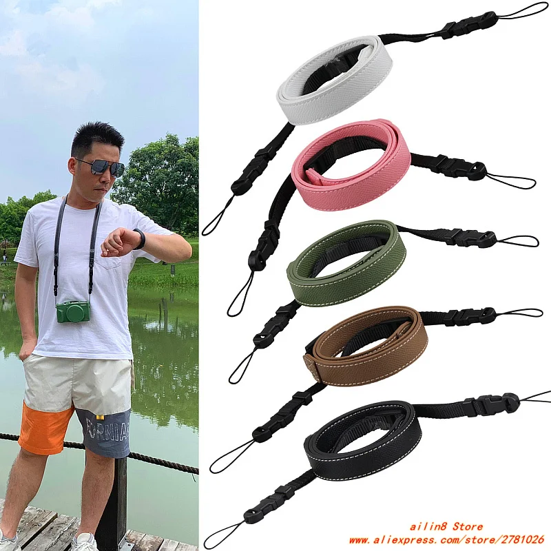 حزام كتف لكاميرا PU حزام رقبة معلق لكانون g7x مارك ii iii G5X Ricoh GR2/3 IIIX LUMIX TZ99,95,202,200EB LX10/15 RX100