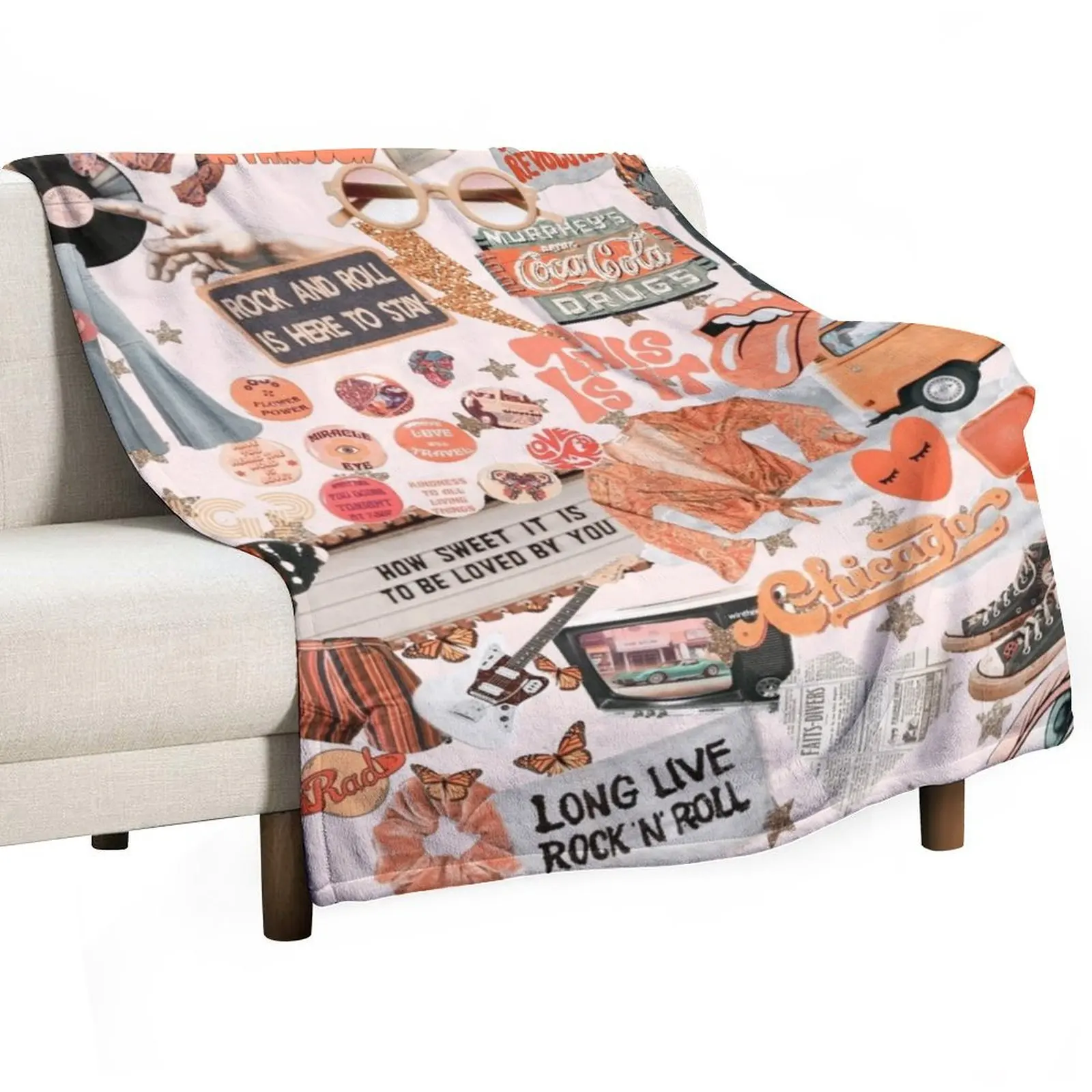 

Pink and Orange Collage Throw Blanket Decorative Sofa funny gift Soft Big Flannel Blankets