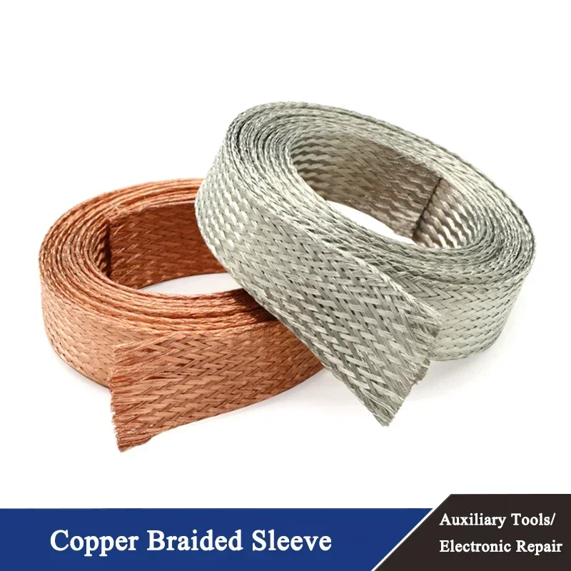 

1/2/5M Copper Braided Sleeve Tinned Plating Width 2~28 mm Expandable Screening Signal Wire Cable Shielded Metal Sheath