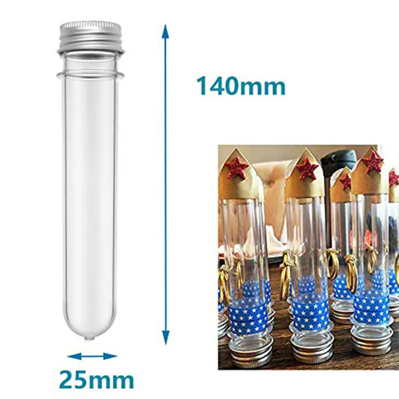 60Pcs Lab 40ml PET Test Tube Bottle Transparent Cylindrical Plastic Refillable Bottle For Mask Candy Data Line 25*140mm