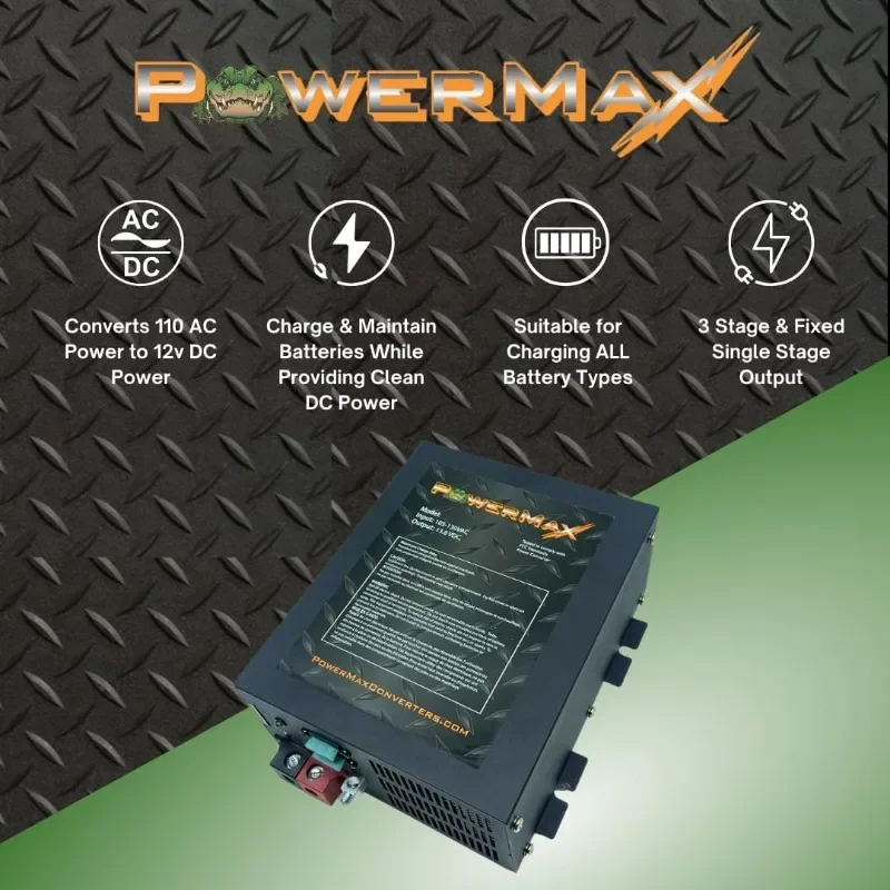 PowerMax Power Supply, AC-DC Converter (110/120 VAC to DC 0-12 Volt, 35 Amp) Battery Charger w/ 3-Stage Smart Charging Mode