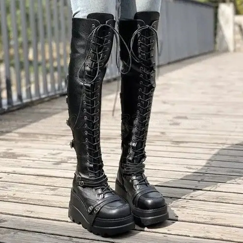 muffin-fondo-fibbia-cinture-stivali-da-motociclista-pelle-opaca-scarpe-alte-alla-coscia-per-le-donne-scarpe-punk-legate-incrociate-2025-zapatos-para-mujere