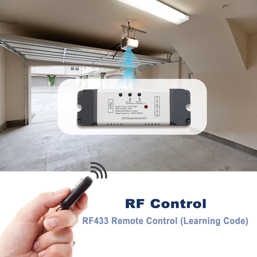 2CH EWelink WiFi Smart Relay Switch RF433.92MHz AC/DC7-32V 220V Garage Door Opener Actuator Motor Forward Reverse Control Alexa