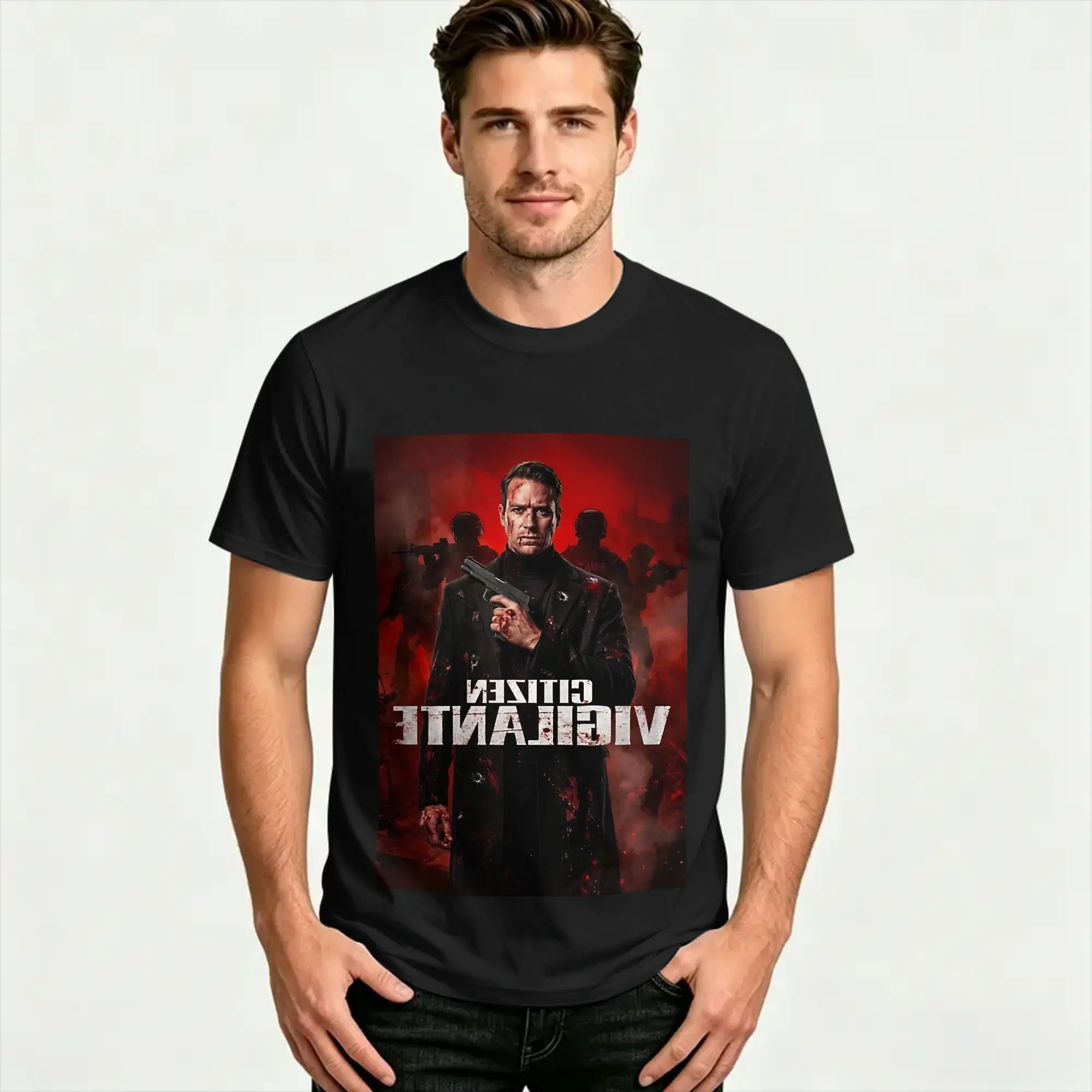 Men's Citizen Vigilante T-Shirts  Pure Cotton Clothes Summer Vintage Short Sleeve T Shirt O Neck Hip Hop Print Tshirt