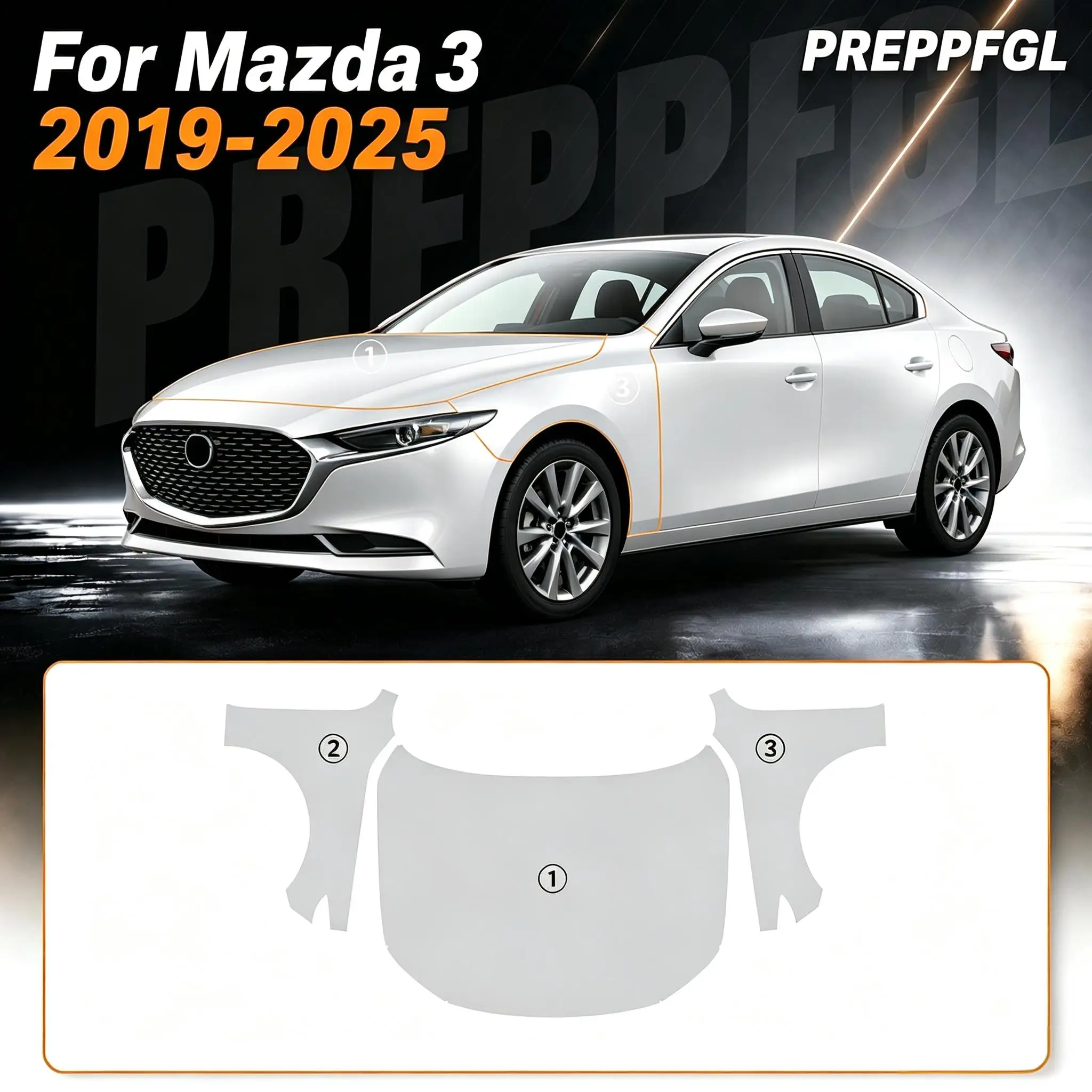 9Mil Vorgeschnittenes PPF-Kit für Mazda 3 2019-2025 TPU Stoßstangen- und Motorhauben-Lackschutzfolie Kratzfester Transparenter Schutz