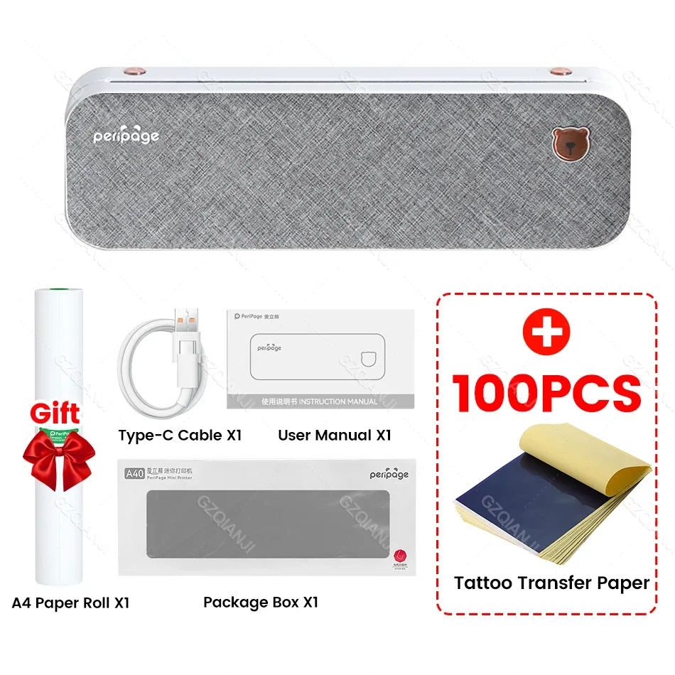 304 DPI Peripage Thermische Printer A40 203 dpi Tattoo Transfer Papier Inktloze Min Draagbare A4 Label Maker Voor Mobiele Document afdrukken