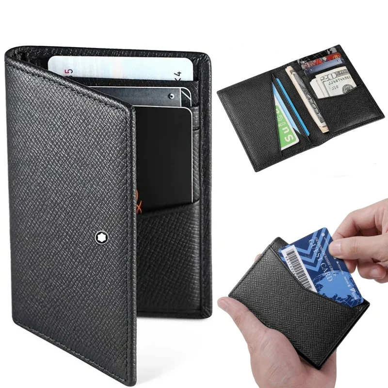 

100% Genuine Leather Card Holder Bank Card Multi Card Slot Business Sle Card Bag Commuter Wallet Men's Cover Wallet Bla