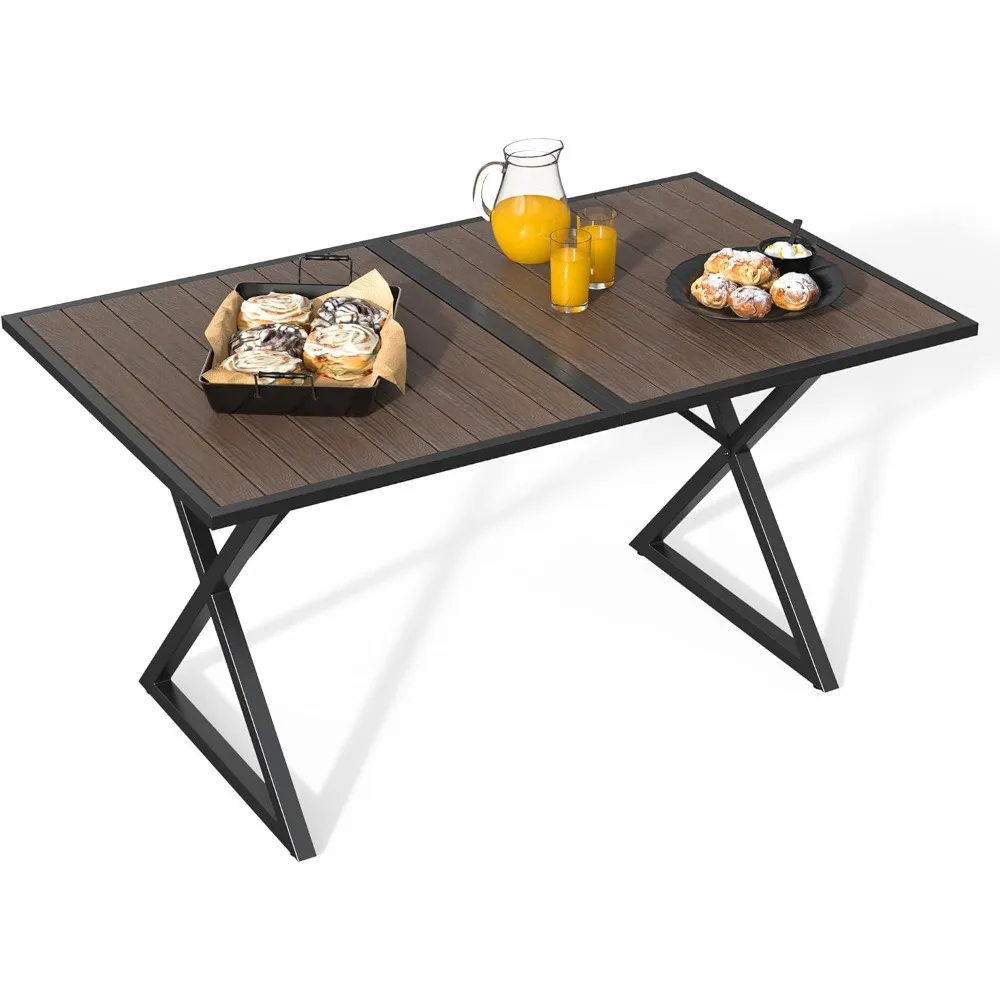 

Outdoor Patio Dining Table, 59" x 35.4" Rectangle Patio Tables with Metal Frame and Faux Wood Tabletop, Outside Table for Patio
