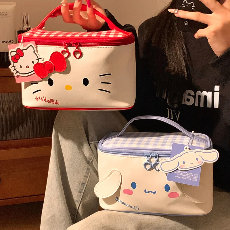 

Hello Kitty Portable Makeup Bag Anime Cartoon Kuromi Cinnamoroll Large Capacity Travel Makeup Toiletries Storage Bag Gift