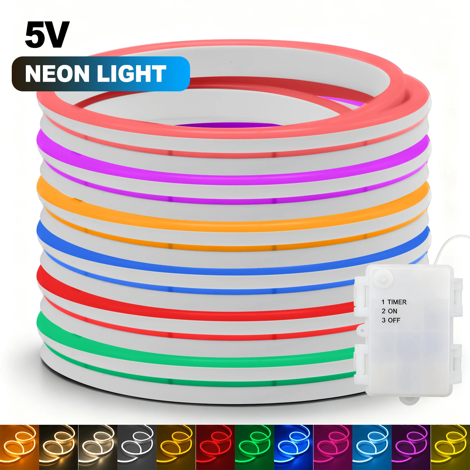 Battery Powered Flexible Neon LED Strip Lights IP65 Waterproof DIY Design Adhesive Tape Lamp For Home Decor White Red Green Blue