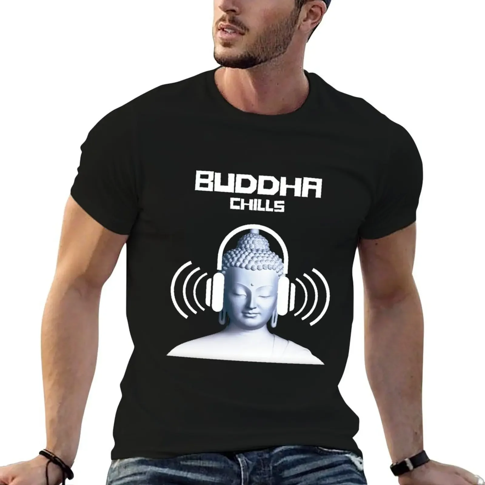 

Chillout: BUDDHA CHILLS COOL Dance Culture Graphic Design T-Shirt summer tops mens clothing