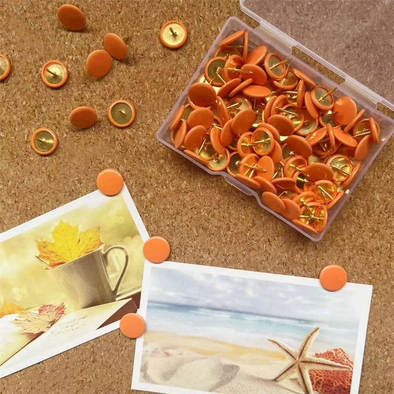 

100pcs plastic creative short push pin Orange flat head nail decorative nail round head flat I-shaped nail wrapped