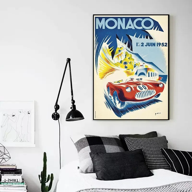 Car Races Monaco Prix F1 Racing Poster Canvas Parting F1 Formula Grand Track Edition Racing Wall Art Room Home Decor