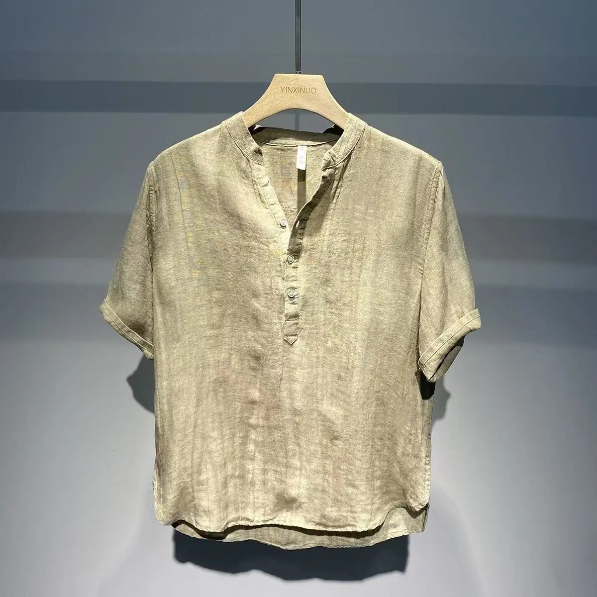 قميص رجالي من الكتان والقطن بتصميم ياباني عتيق، خفيف الوزن، قابل للتنفس، فضفاض، مناسب للصيف، بأكمام قصيرة، مثالي للعمل أو الم...