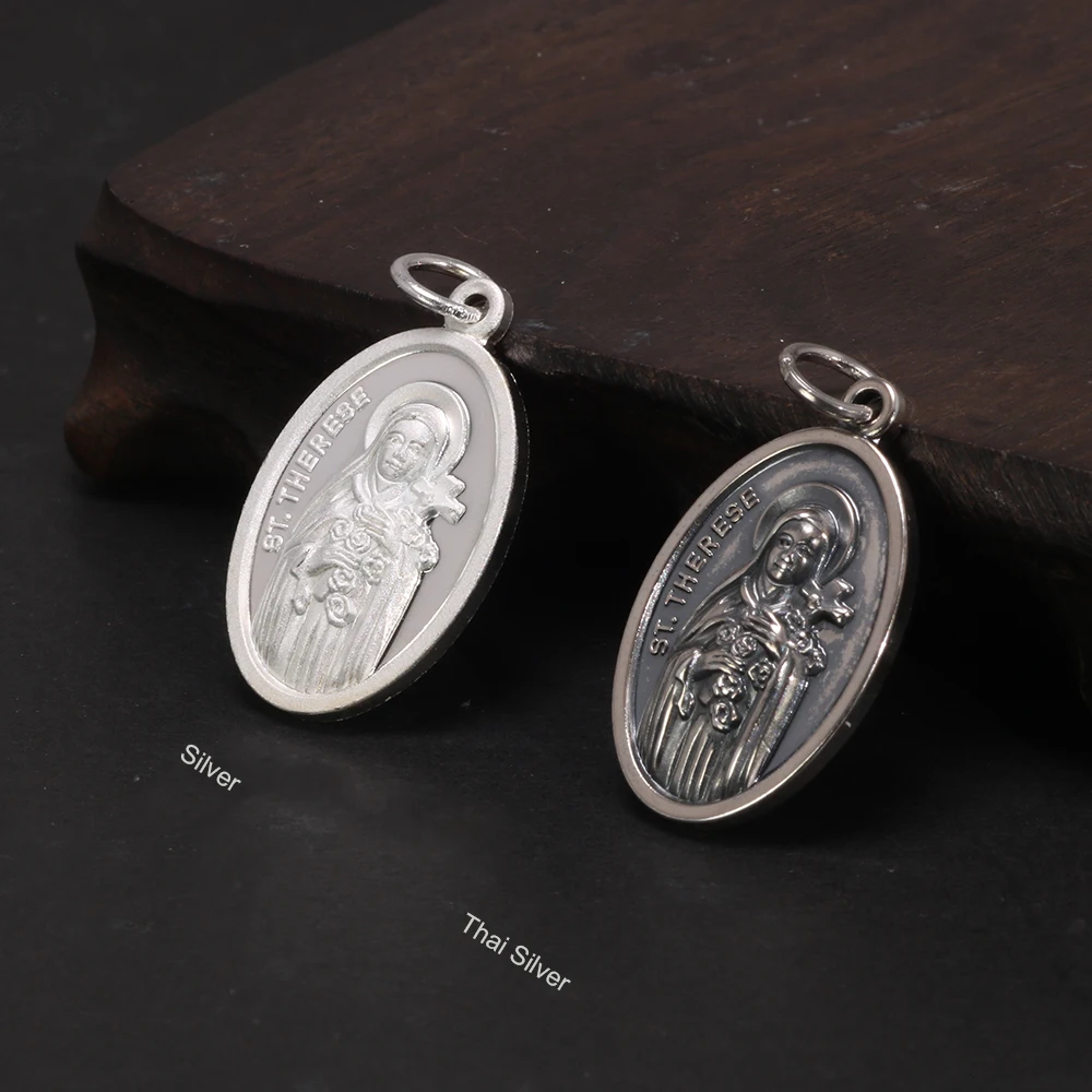 S925 Sterling Silver Little Delan Pendant Female Catholic Religion Saint Empress Belief Token Necklace Hanging Tag Pendant