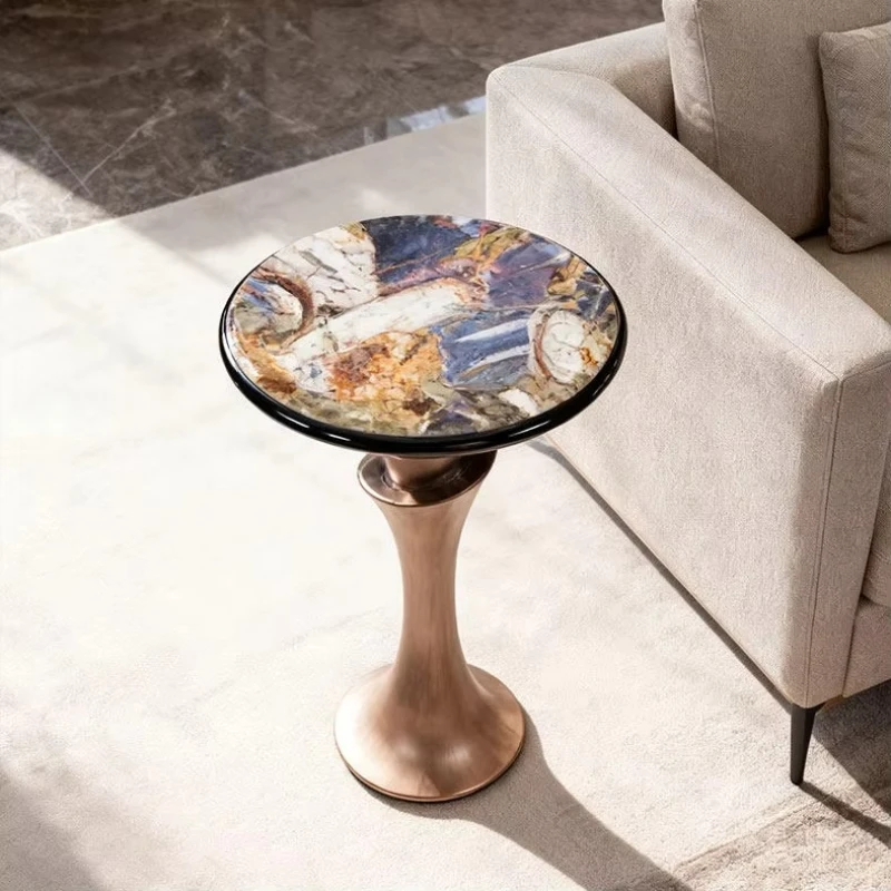 

Round side table, marble countertop, metal frame
