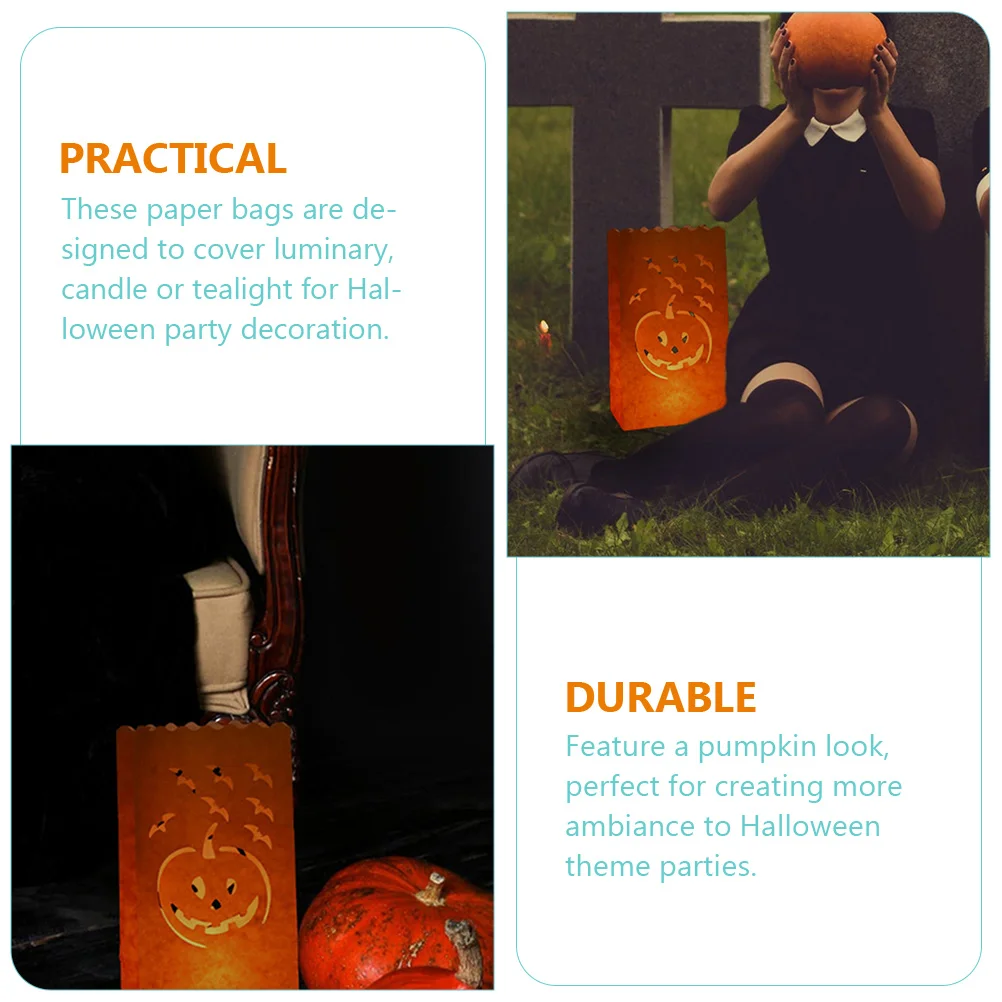 

10pcs Halloween Pumpkin Bags Paper Lanterns For Party Decoration Flame Resistant Premium Paper Bags Design