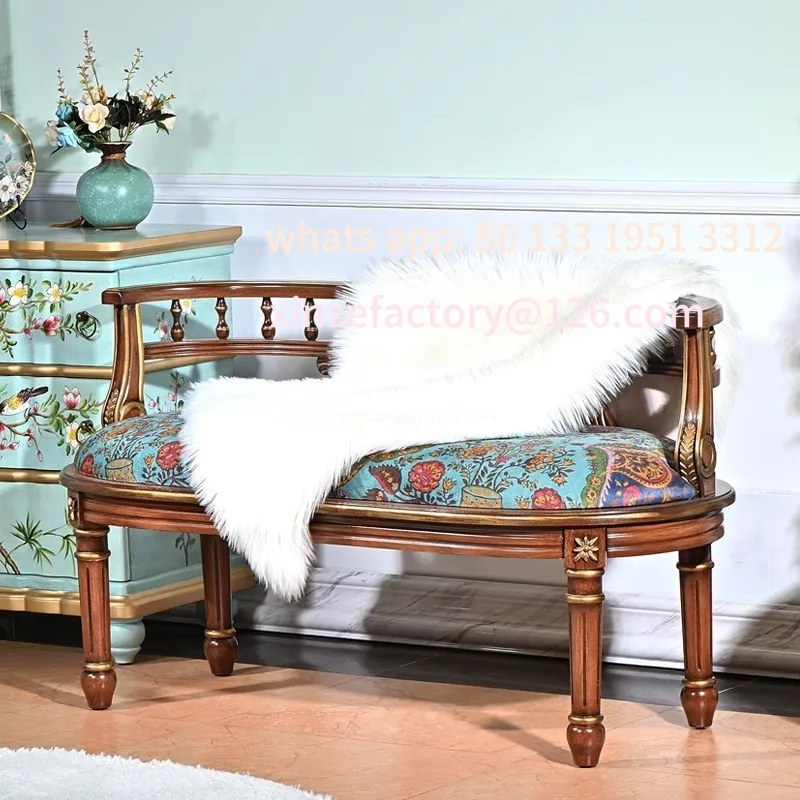 كرسي مزدوج من الخشب الصلب الأمريكي قابل للتخصيص لغرفة المعيشة والشرفة كرسي صالة أثاث عتيق على الطراز الأوروبي أريكة خلفية واحدة