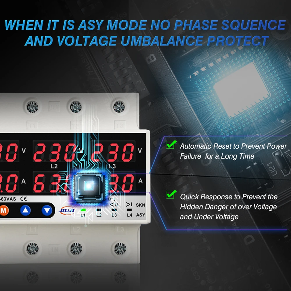 3 Phase 3P+N Din rail Voltmeter Ammeter adjustable Over and Under Voltage current limit protection Monitor Relays Protector